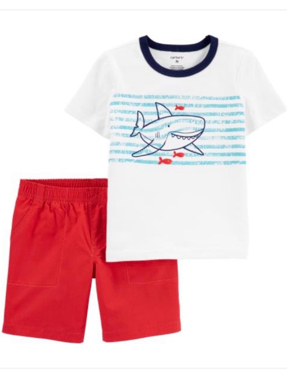 Carter's White Tee with Shark Graphic & Red Shorts